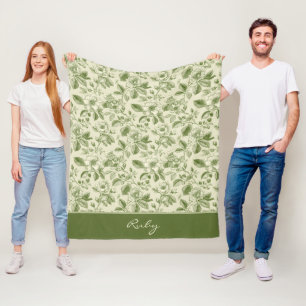 Groen Vintage Bloemmotief Fleece Deken