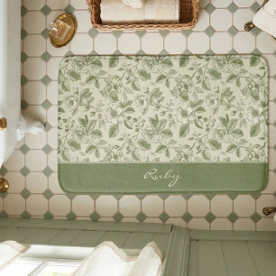 Groen Vintage Bloemmotief Toile Badmat