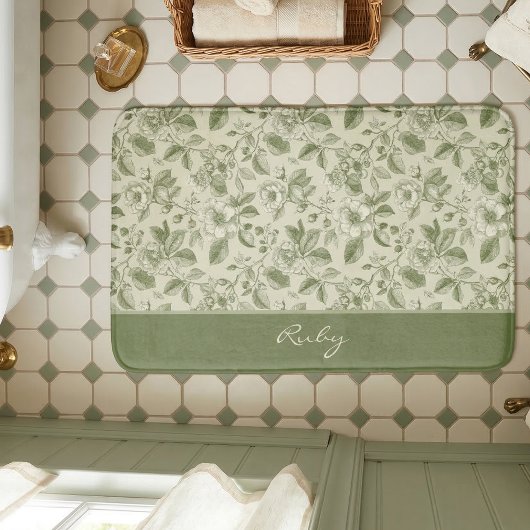 Groen Vintage Bloemmotief Toile Badmat