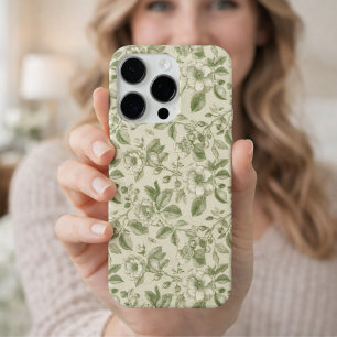 Groen Vintage Botanisch Toile Patroon iPhone 16 Pro Hoesje