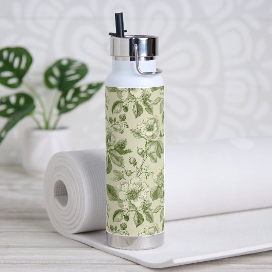Groen Vintage Botanisch Toilepatroon Waterfles (Yoga)