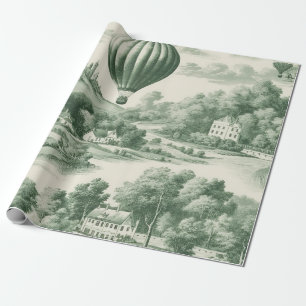 Groen Vintage-hete-luchtballon toilepatroon Cadeaupapier