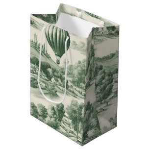 Groen Vintage-hete-luchtballon toilepatroon Medium Cadeauzakje