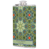 Groen vintage patroon met blauwe bloemen heupfles (Links)
