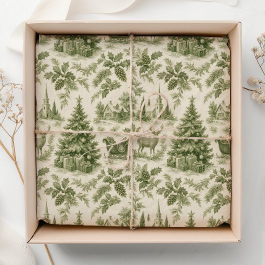 Groen Vintage Toile Kerstpatroon Tissuepapier