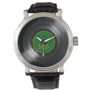 groen vinylrecord retro uur horloge