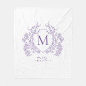  groen Violet Floral Crest Monogram Fleece Deken (Voorkant)