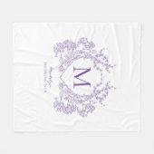  groen Violet Floral Crest Monogram Fleece Deken (Voorkant (Horizontaal))