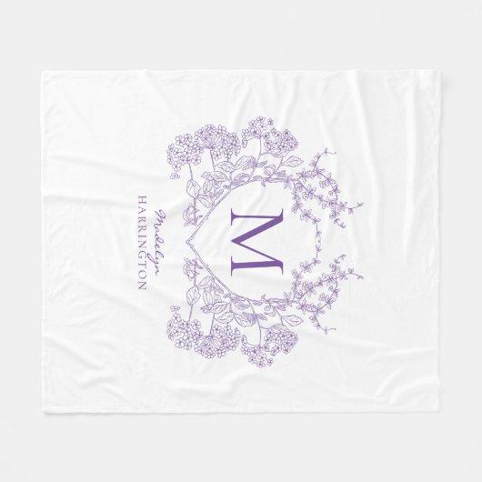  groen Violet Floral Crest Monogram Fleece Deken (Voorkant (Horizontaal))