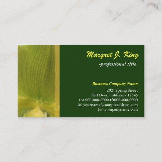 Groen visitekaartje voor orchidee bloeiblad. (Voorkant)