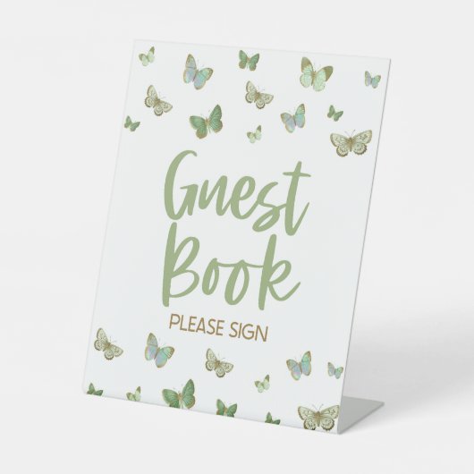 Groen vlinderstaakboek Gelieve te tekenen Reclamebord Met Voetstuk (Voorkant)