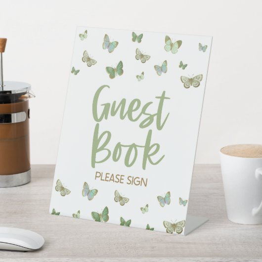 Groen vlinderstaakboek Gelieve te tekenen Reclamebord Met Voetstuk (Insitu)