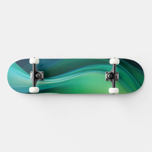 Groen vloeiende vormen op donkerblauw persoonlijk skateboard (Horizontaal)