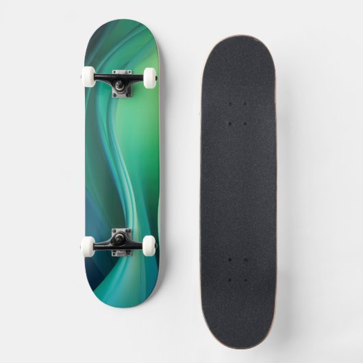 Groen vloeiende vormen op donkerblauw persoonlijk skateboard (Voorkant)