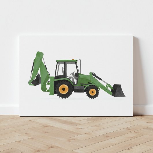Groen voertuig voor de constructie van backhoe canvas afdruk