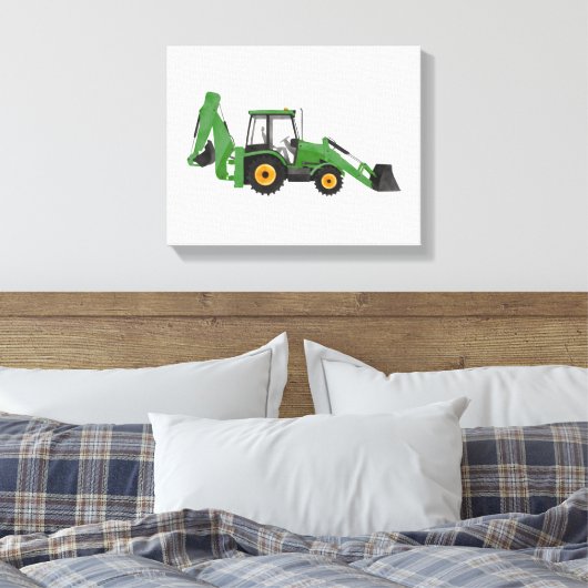 Groen voertuig voor de constructie van backhoe canvas afdruk (Insitu (Slaapkamer))