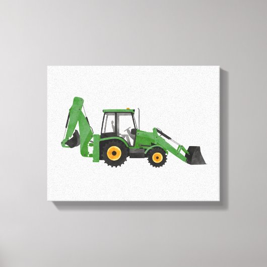 Groen voertuig voor de constructie van backhoe canvas afdruk (Voorkant)