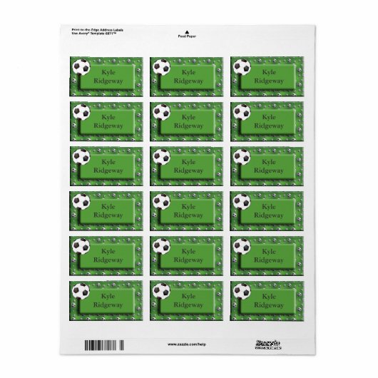 Groen Voetbal naamlabel Etiket (Full Sheet)