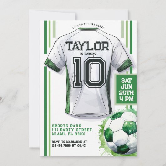 Groen Voetbal Sport Jongen Jersey Kids Verjaardags Kaart (Voorkant)