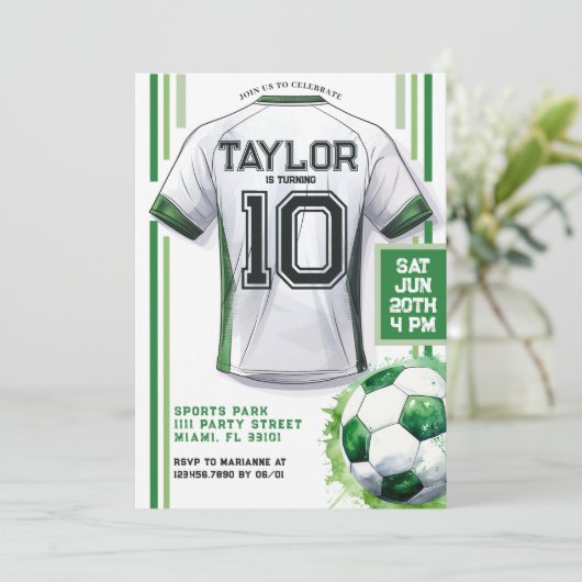 Groen Voetbal Sport Jongen Jersey Kids Verjaardags Kaart (Staand voorkant)