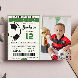 Groen Voetbal Verjaardag Foto Uitnodiging