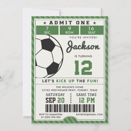 Groen Voetbal Verjaardag uitnodiging (Voorkant)