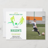 Groen Voetbal Verjaardag Uitnodiging met Foto (Voorkant)