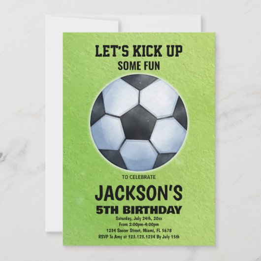 Groen Voetbal Vloer Voetbal Verjaardag Uitnodiging (Voorkant)