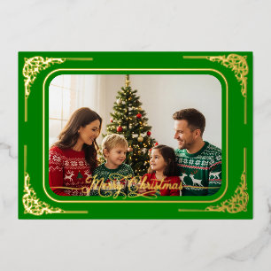 Groen Volledige foto Goud ingelijst Kerstmis Folie Feestdagenkaart