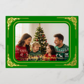 Groen Volledige foto Goud ingelijst Kerstmis Folie Feestdagenkaart (Voorkant)