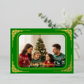 Groen Volledige foto Goud ingelijst Kerstmis Folie Feestdagenkaart (Staand Voorkant)