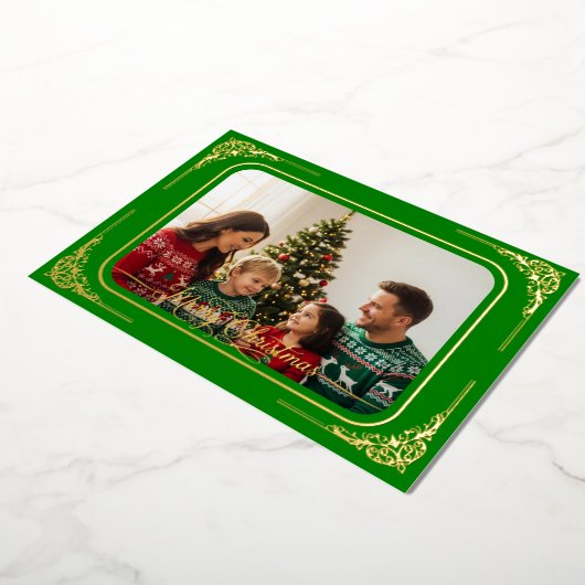Groen Volledige foto Goud ingelijst Kerstmis Folie Feestdagenkaart (Gedraaid)