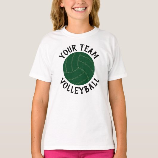Groen volleybalteam voor meisjes, spelernaam en nu t-shirt (Voorkant)