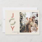 Groen Vreugde Kerstmis Krans Botanische Foto Feestdagenkaart (Voorkant)