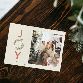 Groen Vreugde Kerstmis Krans Botanische Foto Feestdagenkaart