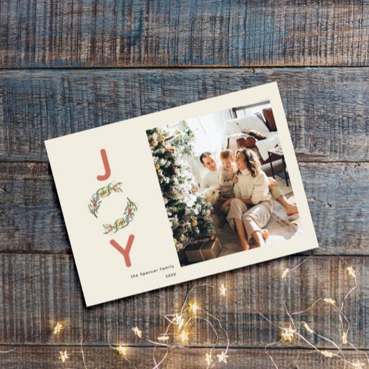 Groen Vreugde Kerstmis Krans Botanische Foto Feestdagenkaart