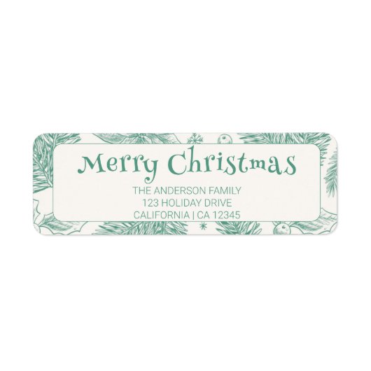  groen vrolijk kerst lijn art adres etiket (Voorkant)