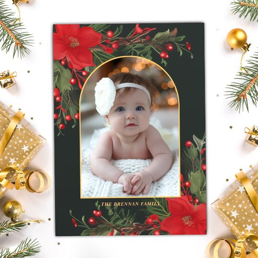 Groen Vrolijk Kerstfeest 1 foto Botanisch groen Feestdagenkaart