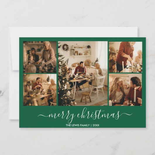 Groen Vrolijk Kerstfeest 5-foto vakantie Kaart (Voorkant)