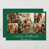 Groen Vrolijk Kerstfeest 5-foto vakantie Kaart (Voorkant / Achterkant)