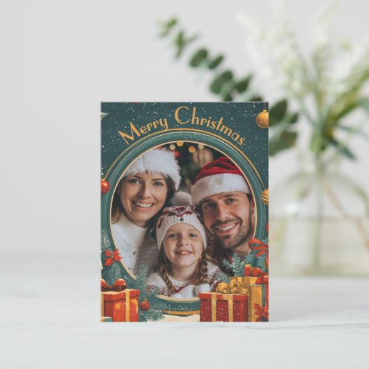  groen vrolijk kerstfeest briefkaart (Staand voorkant)