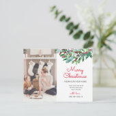 Groen Vrolijk Kerstfeest Foto Aankondiging Briefkaart (Staand voorkant)