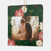 Groen Vrolijk Kerstmis Foto Botanisch lijst Keramisch Ornament (Links)