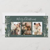 Groen Vrolijk Kerstmis Modern 3 Foto Vakantie Kaar Bedankkaart (Voorkant)