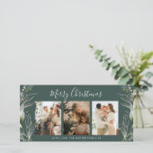 Groen Vrolijk Kerstmis Modern 3 Foto Vakantie Kaar Bedankkaart (Staand voorkant)