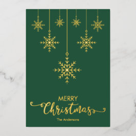 Groen Vrolijk Kerstmis Sneeuwvlokken Goud Folie Feestdagenkaart