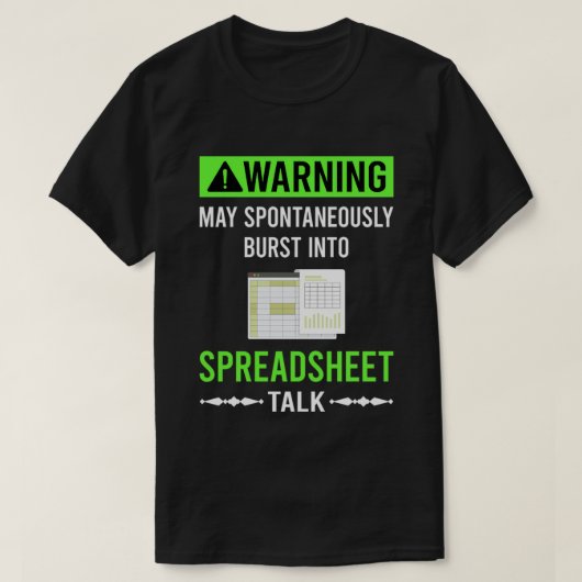 Groen Waarschuwing Spreadsheets T-shirt (Design voorkant)