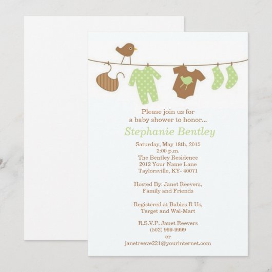 Groen wasgoed Baby shower 5x7 Uitnodiging (Voorkant / Achterkant)