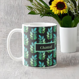 Groen Watercolory Fern Patroon met Naam Koffiemok