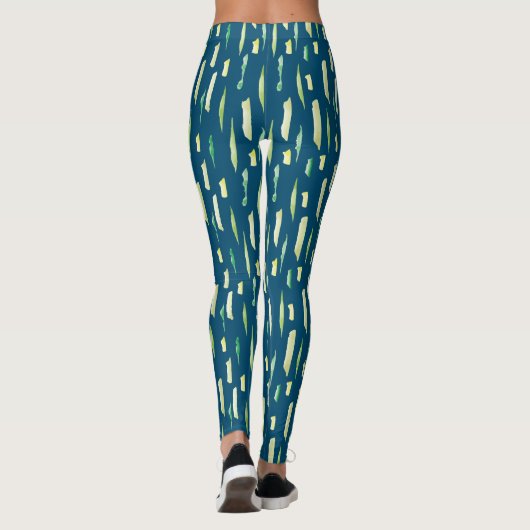 Groen Waterverf Abstract patroon penseelstreken Leggings (Achterkant)